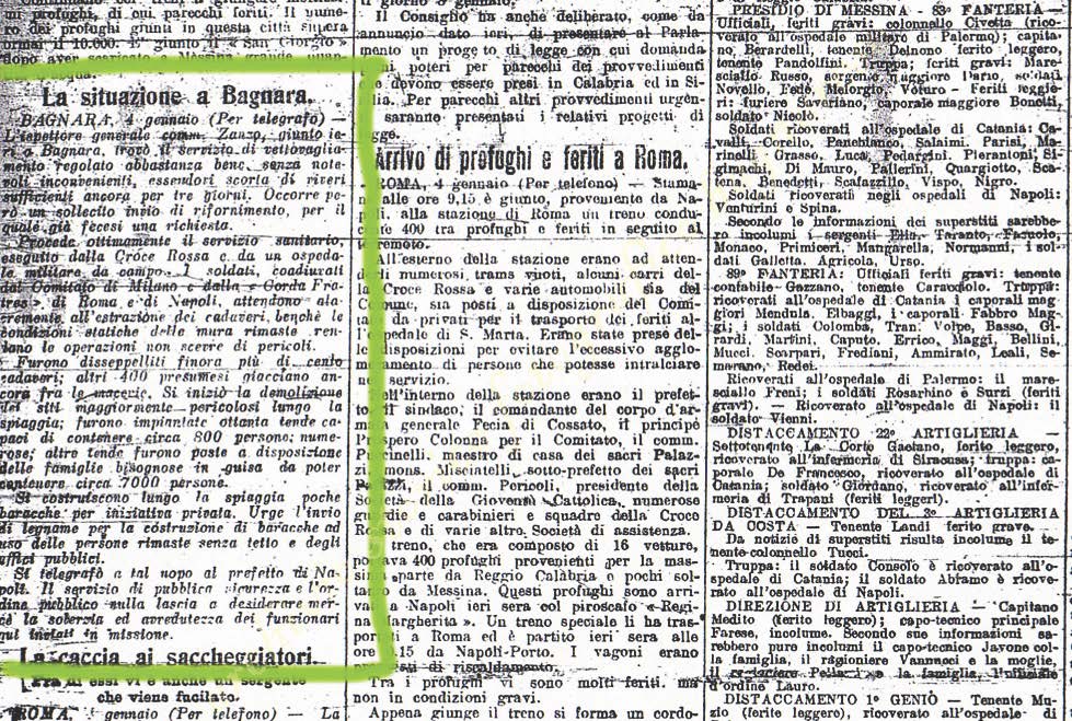 Articoli su Bagnara apparsi sui giornali d'epoca sul terremoto del 1908